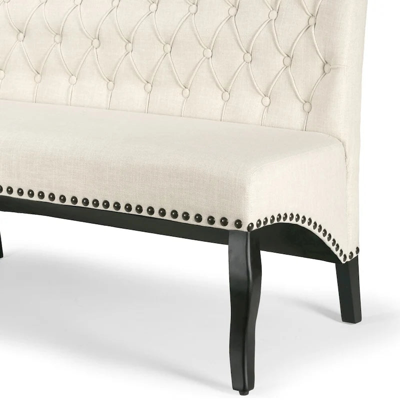 Alisa Banco Settee Banqueta Tapizado Beige con Botones Capitonnés