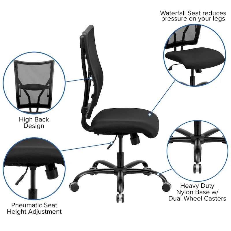 Sillón giratorio ergonómico ejecutivo de malla para oficina Big & Tall con capacidad de 180 kg