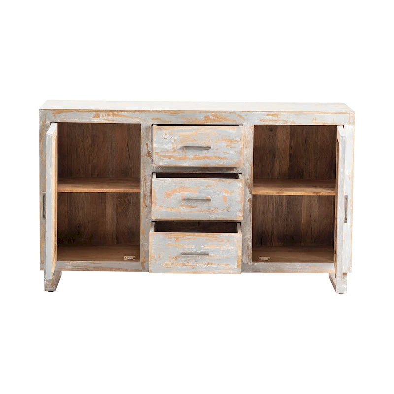 Aparador Bengal Manor gris y blanco decapé artesanal - 60x18x35.5