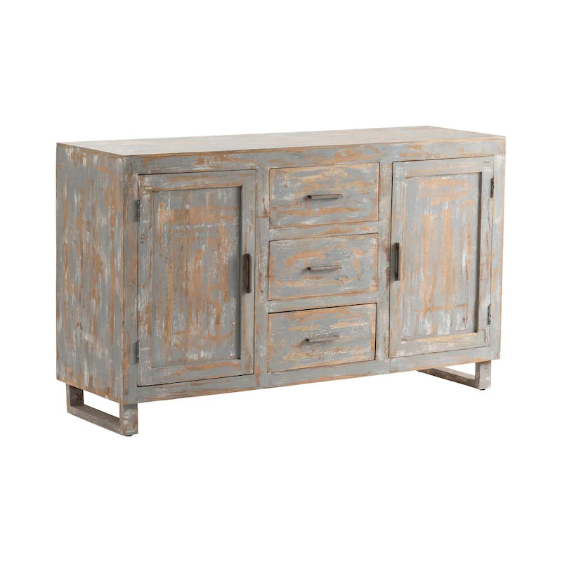 Aparador Bengal Manor gris y blanco decapé artesanal - 60x18x35.5