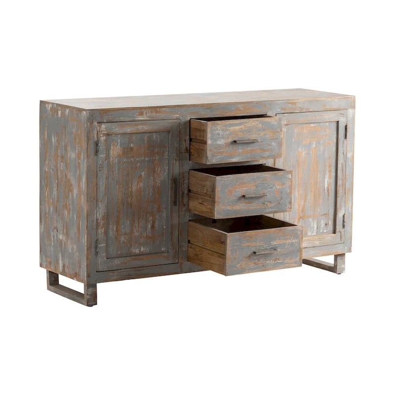 Aparador Bengal Manor gris y blanco decapé artesanal - 60x18x35.5