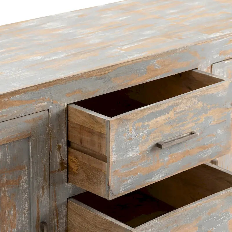 Aparador Bengal Manor gris y blanco decapé artesanal - 60x18x35.5