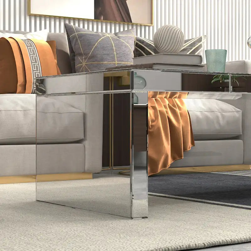 Mesa de centro rectangular con espejo Glam Glass, mesa auxiliar plateada
