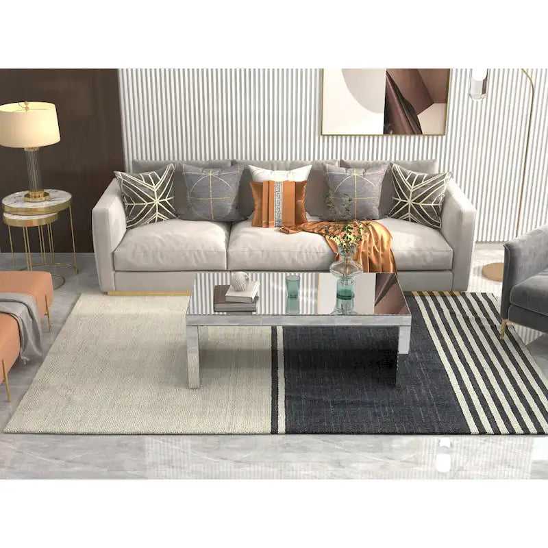 Mesa de centro rectangular con espejo Glam Glass, mesa auxiliar plateada