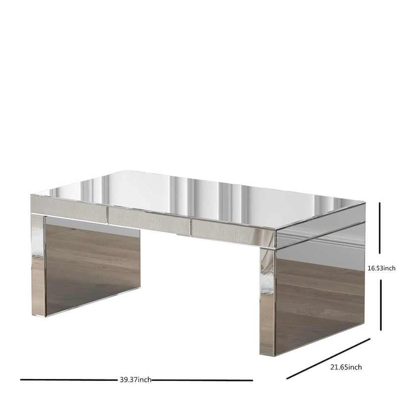 Mesa de centro rectangular con espejo Glam Glass, mesa auxiliar plateada