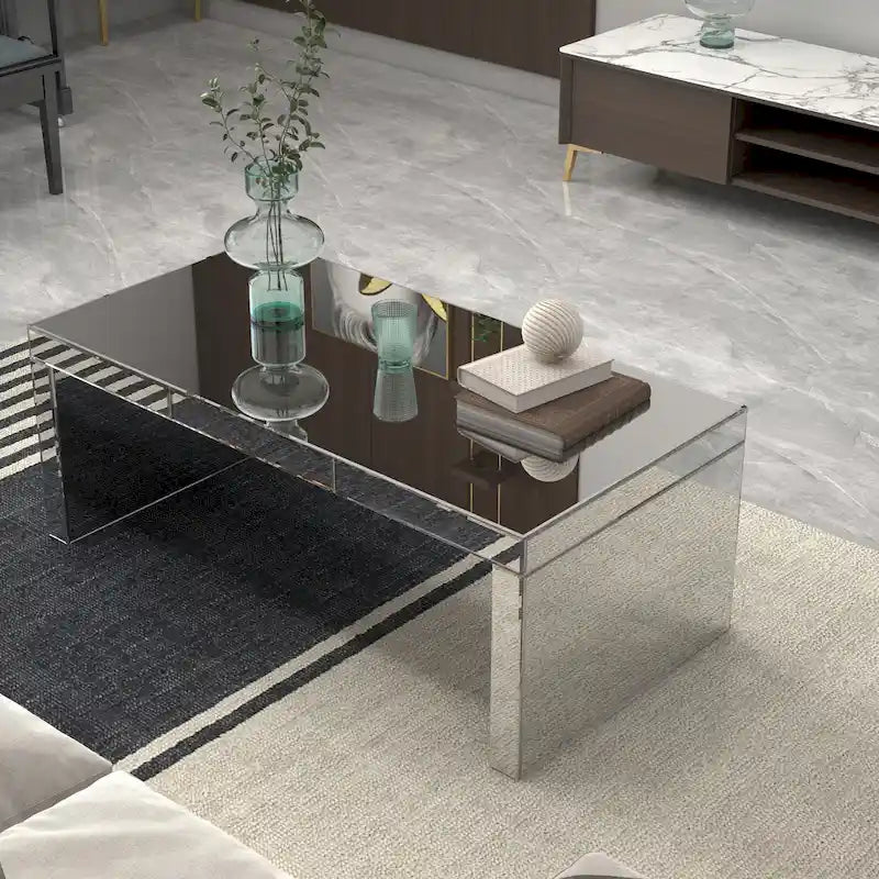 Mesa de centro rectangular con espejo Glam Glass, mesa auxiliar plateada