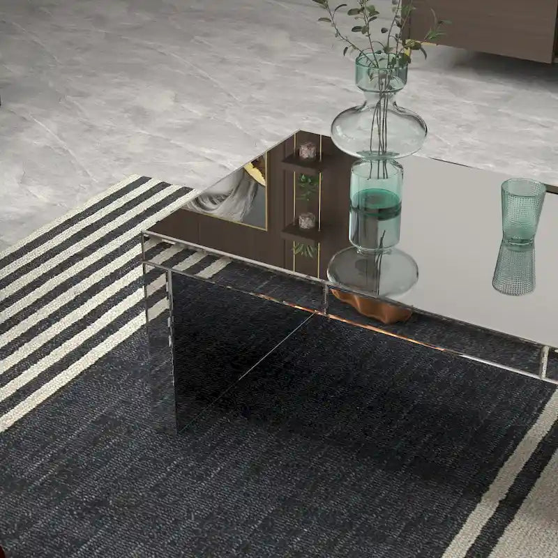 Mesa de centro rectangular con espejo Glam Glass, mesa auxiliar plateada