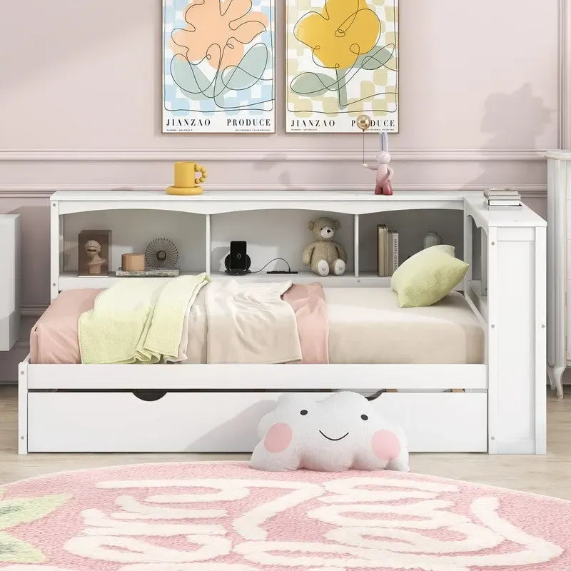 Sofá cama individual con nido, gabinetes de almacenamiento y puertos de carga USB
