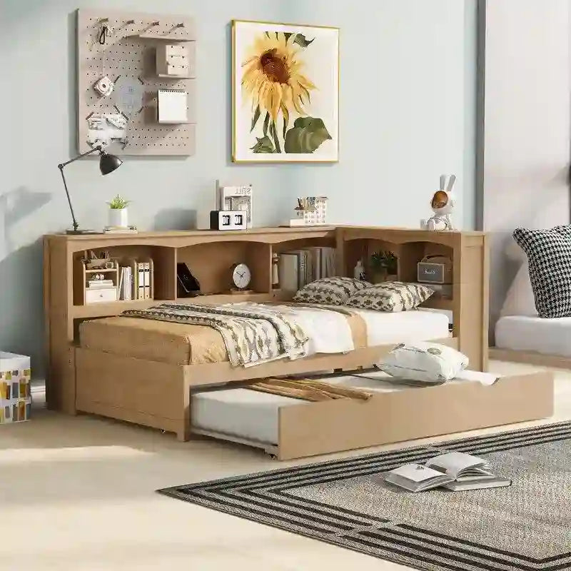 Sofá cama individual con nido, gabinetes de almacenamiento y puertos de carga USB