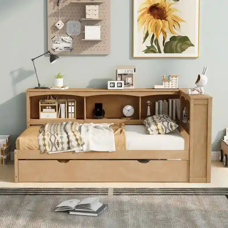 Sofá cama individual con nido, gabinetes de almacenamiento y puertos de carga USB