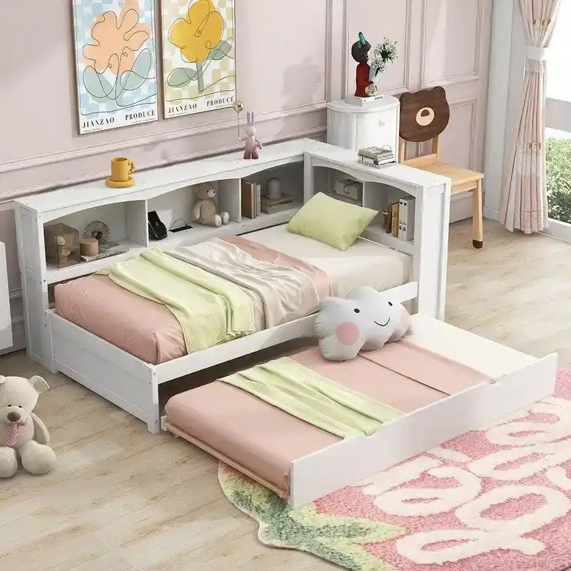 Sofá cama individual con nido, gabinetes de almacenamiento y puertos de carga USB
