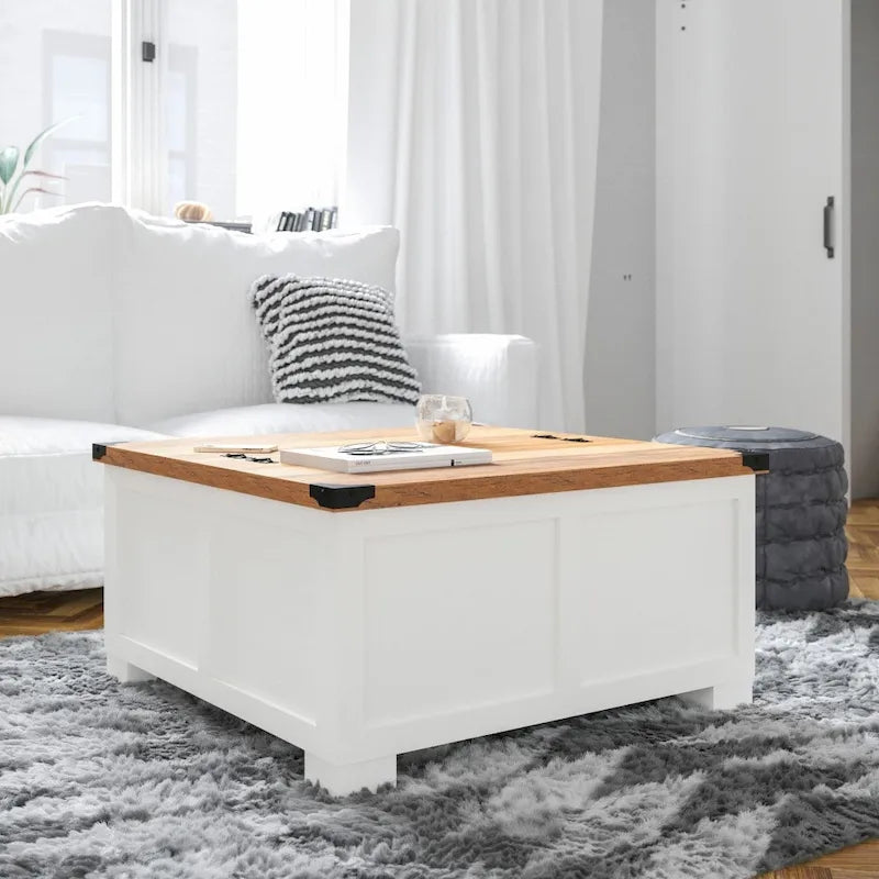 Mesa de centro elevable con almacenamiento y compartimentos con bisagras