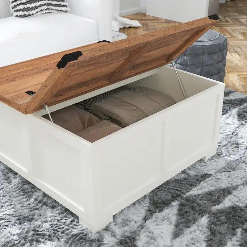 Mesa de centro elevable con almacenamiento y compartimentos con bisagras