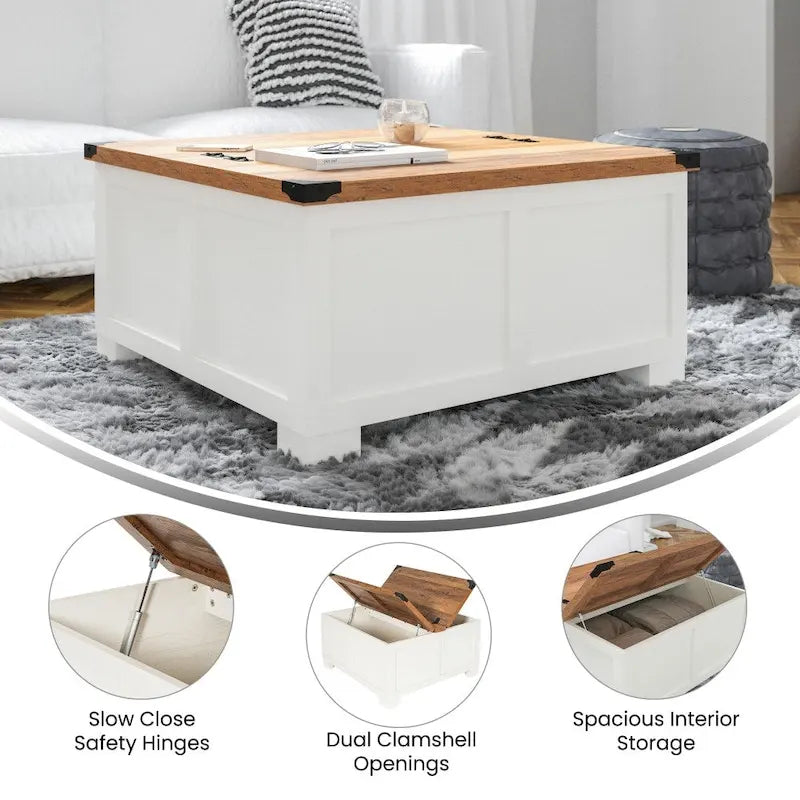 Mesa de centro elevable con almacenamiento y compartimentos con bisagras