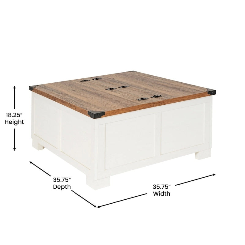 Mesa de centro elevable con almacenamiento y compartimentos con bisagras