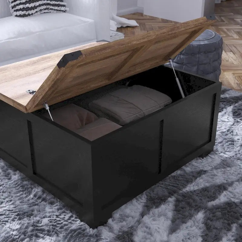 Mesa de centro elevable con almacenamiento y compartimentos con bisagras