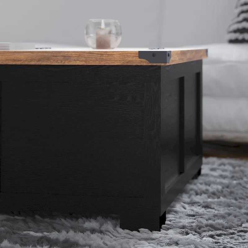 Mesa de centro elevable con almacenamiento y compartimentos con bisagras