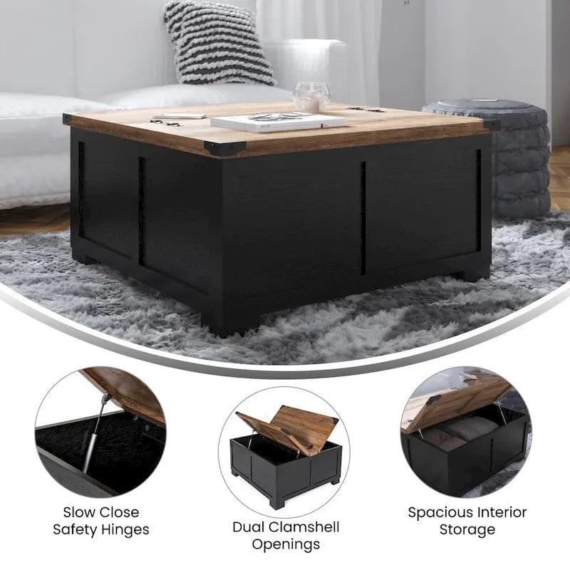 Mesa de centro elevable con almacenamiento y compartimentos con bisagras