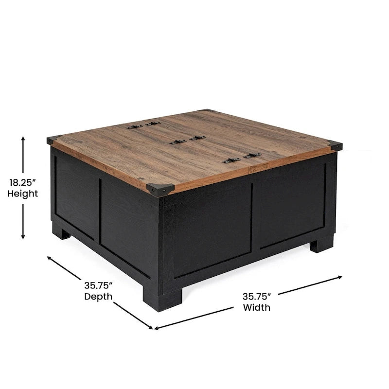 Mesa de centro elevable con almacenamiento y compartimentos con bisagras