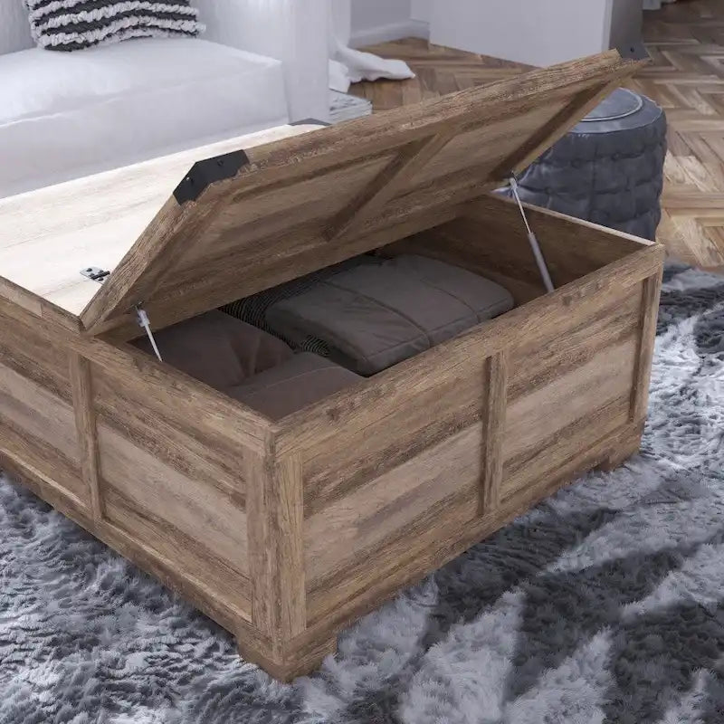Mesa de centro elevable con almacenamiento y compartimentos con bisagras