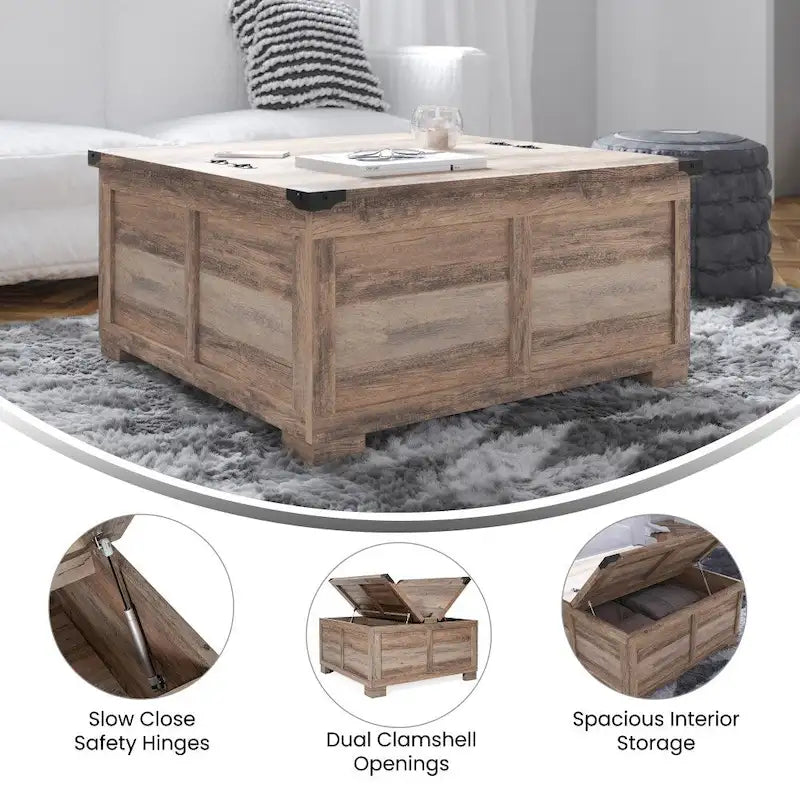 Mesa de centro elevable con almacenamiento y compartimentos con bisagras