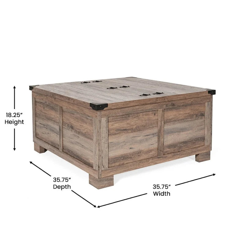 Mesa de centro elevable con almacenamiento y compartimentos con bisagras
