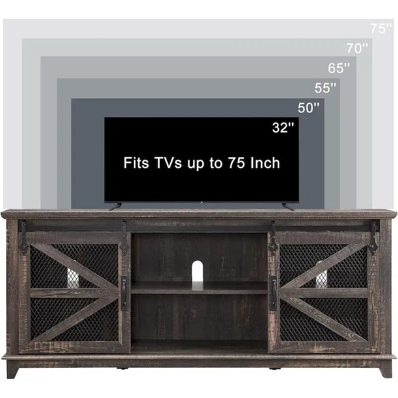 Mueble de TV de Granja con Gabinetes de Almacenamiento, Centro de Entretenimiento de 66 Pulgadas
