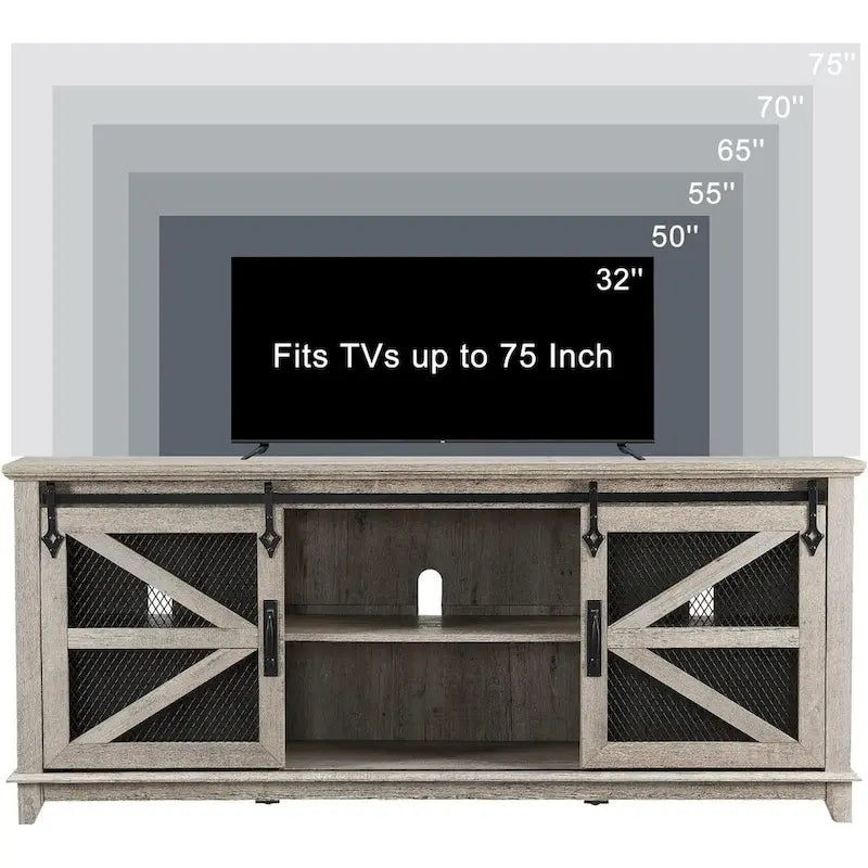 Mueble de TV de Granja con Gabinetes de Almacenamiento, Centro de Entretenimiento de 66 Pulgadas