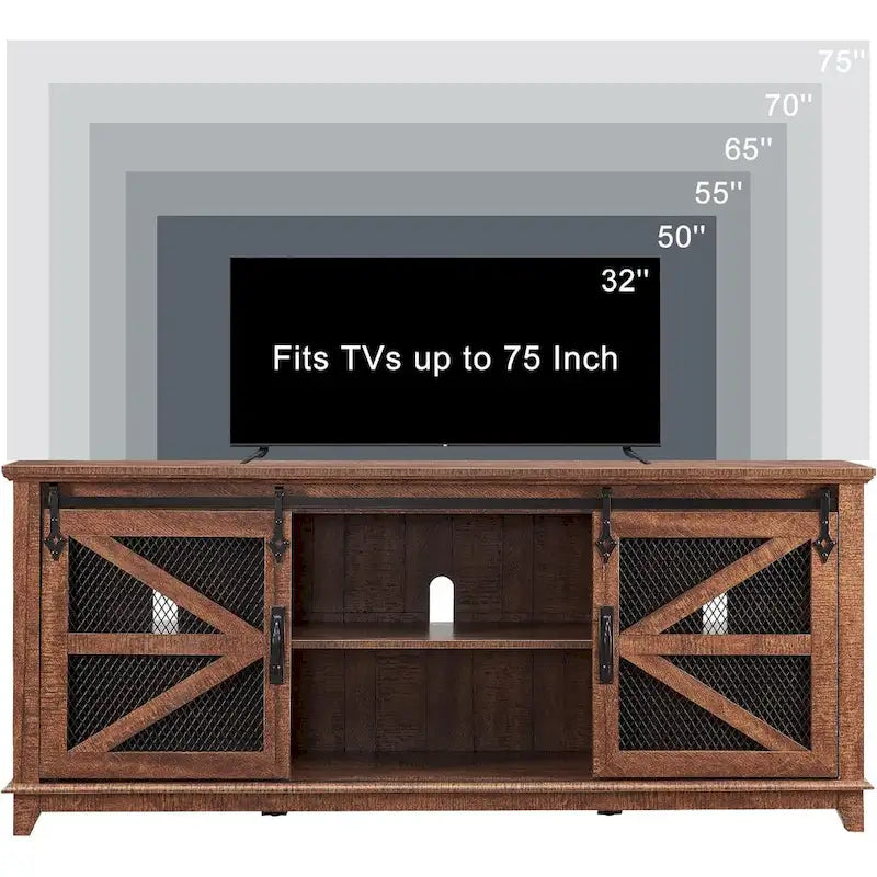 Mueble de TV de Granja con Gabinetes de Almacenamiento, Centro de Entretenimiento de 66 Pulgadas