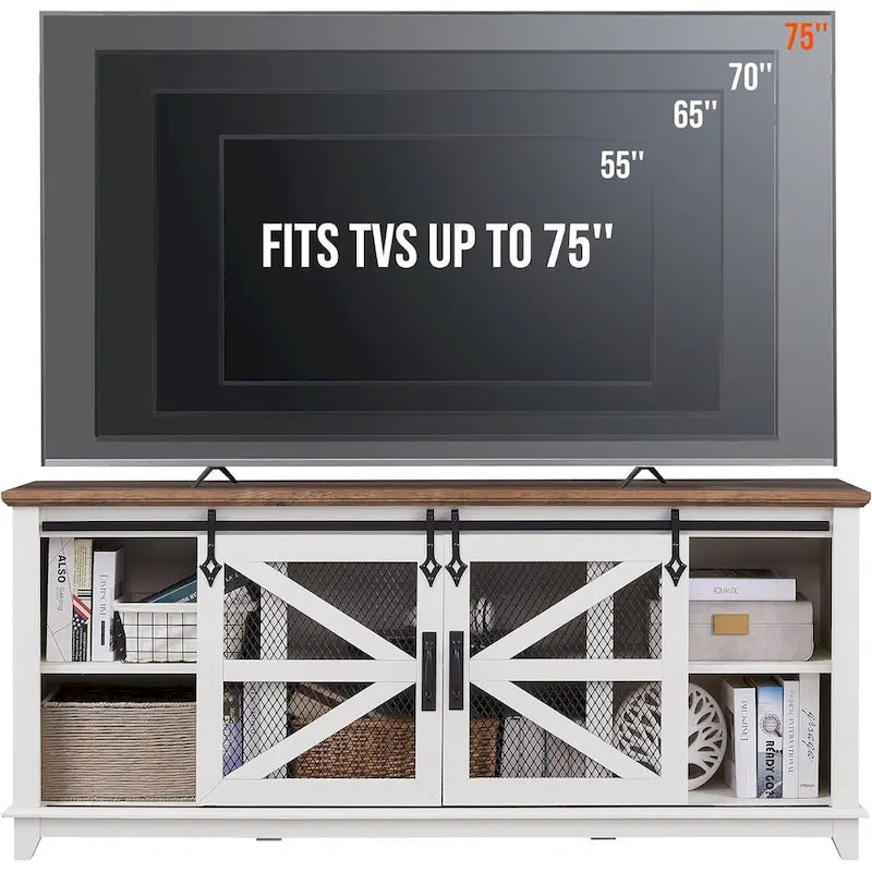 Mueble de TV de Granja con Gabinetes de Almacenamiento, Centro de Entretenimiento de 66 Pulgadas