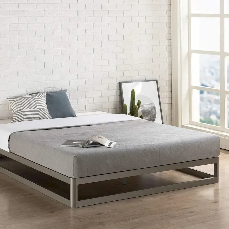 Base de cama de plataforma moderna de perfil bajo de metal resistente tamaño queen