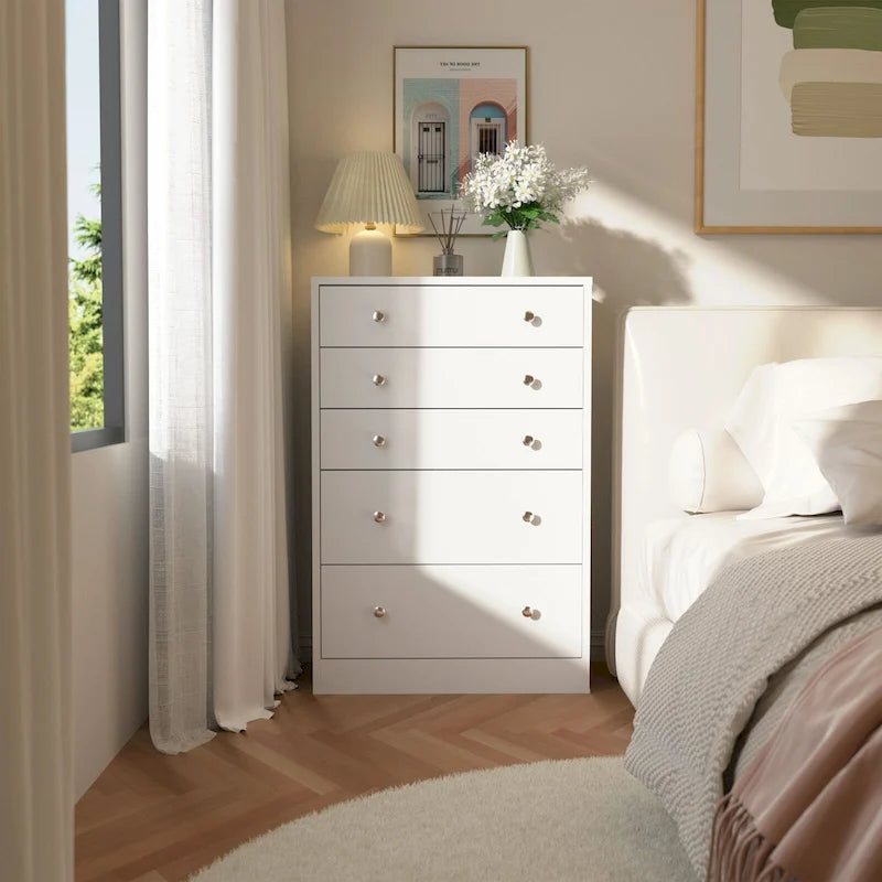 Cómoda de 5 cajones de 31.5 pulgadas de ancho – Organizador de almacenamiento para dormitorio