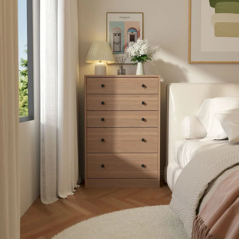 Cómoda de 5 cajones de 31.5 pulgadas de ancho – Organizador de almacenamiento para dormitorio