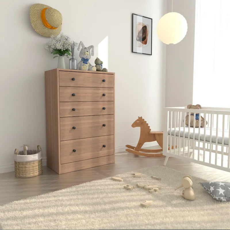 Cómoda de 5 cajones de 31.5 pulgadas de ancho – Organizador de almacenamiento para dormitorio