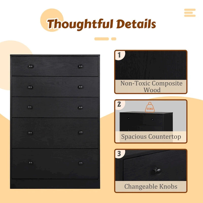 Cómoda de 5 cajones de 31.5 pulgadas de ancho – Organizador de almacenamiento para dormitorio