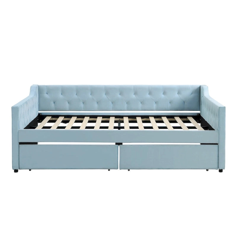 Cama nido tapizada de terciopelo tamaño matrimonial con cama auxiliar