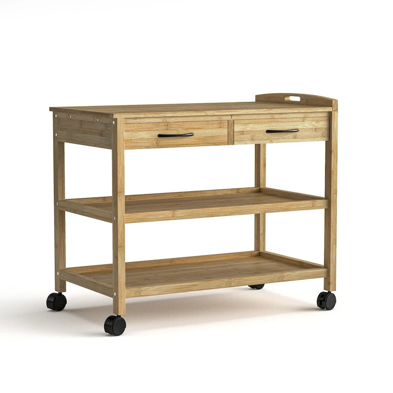 Carrito de almacenamiento de cocina de bambú con 2 cajones y 2 estantes