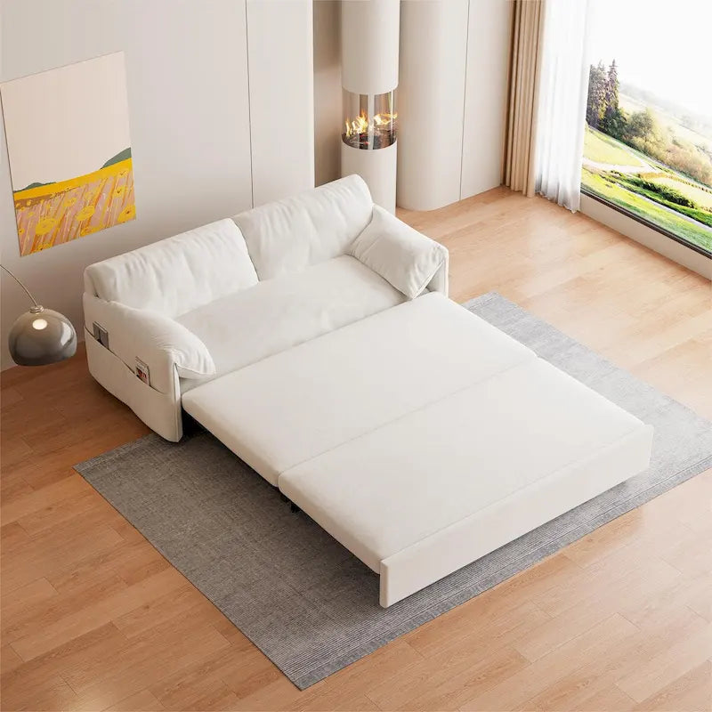 Sofá cama desplegable Queen, sofá cama convertible 3 en 1 con almacenamiento lateral