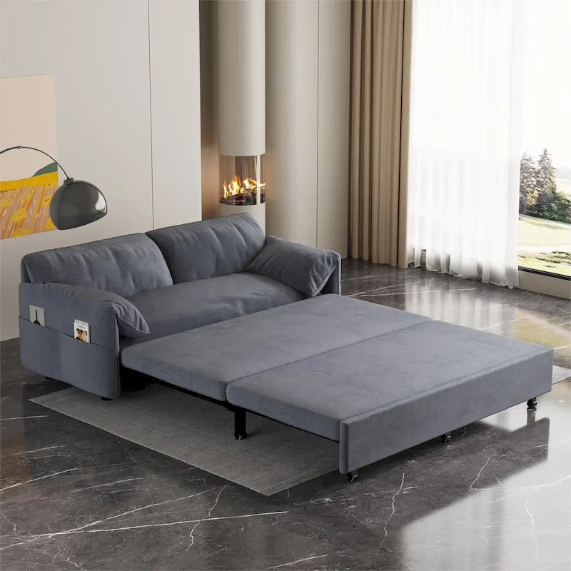 Sofá cama desplegable Queen, sofá cama convertible 3 en 1 con almacenamiento lateral