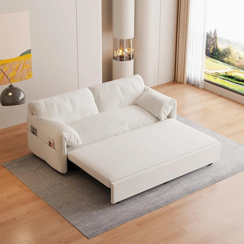 Sofá cama desplegable Queen, sofá cama convertible 3 en 1 con almacenamiento lateral