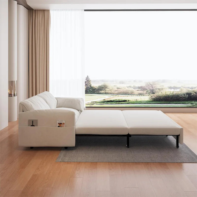 Sofá cama desplegable Queen, sofá cama convertible 3 en 1 con almacenamiento lateral