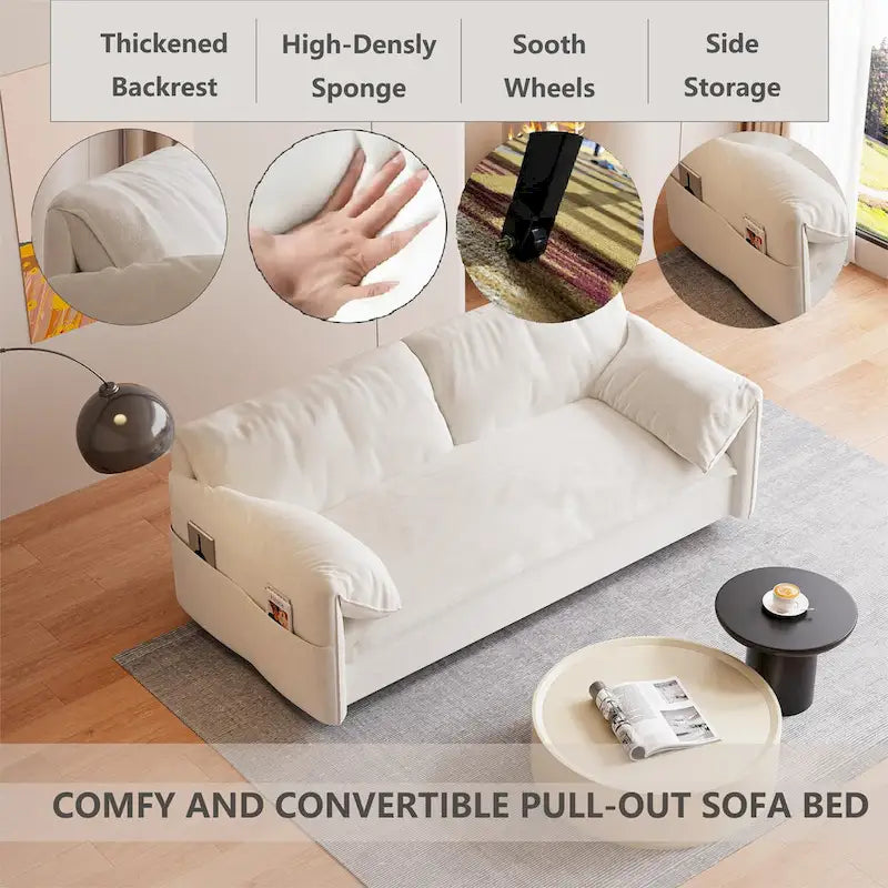 Sofá cama desplegable Queen, sofá cama convertible 3 en 1 con almacenamiento lateral