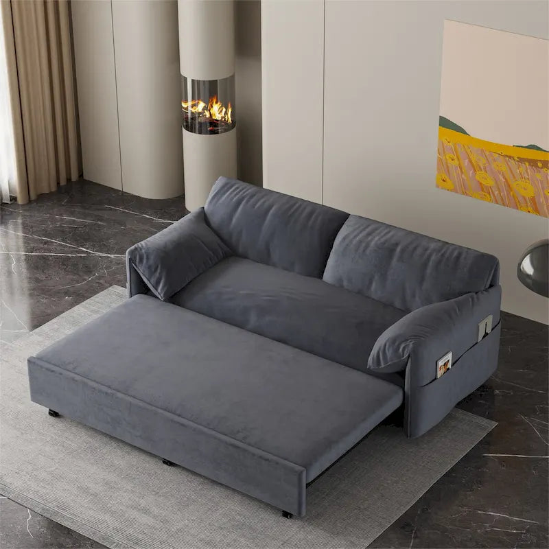 Sofá cama desplegable Queen, sofá cama convertible 3 en 1 con almacenamiento lateral
