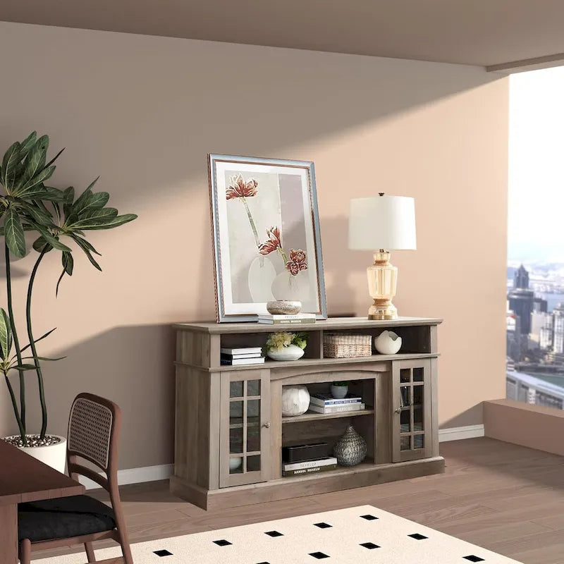 Mueble para TV clásico con almacenamiento abierto y cerrado – Para televisores de hasta 65"