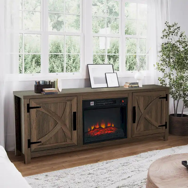 Mueble de TV de 58 pulgadas con mesa consola y chimenea eléctrica integrada