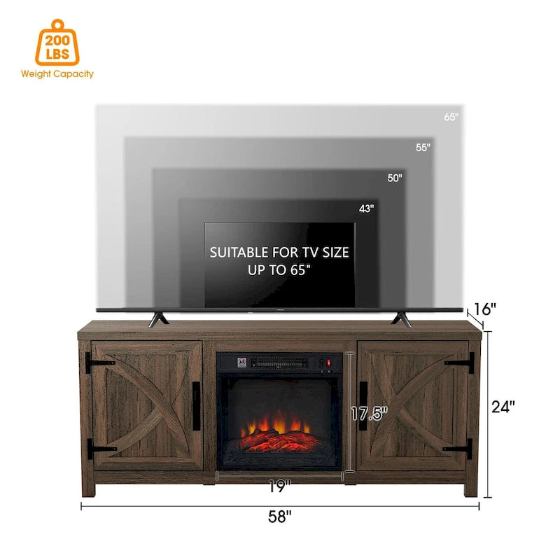 Mueble de TV de 58 pulgadas con mesa consola y chimenea eléctrica integrada