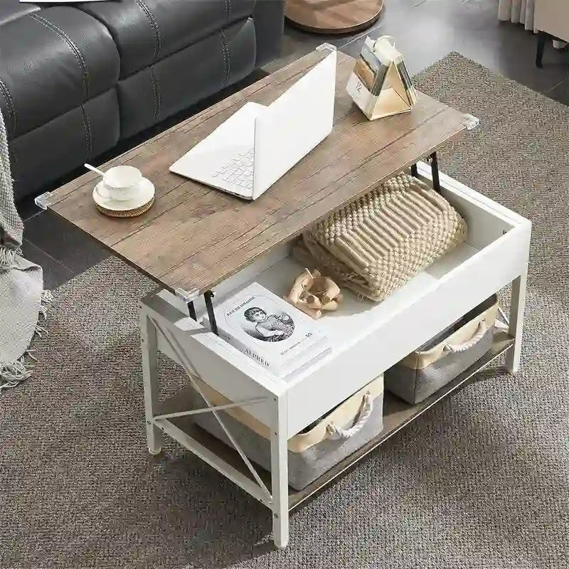 Mesa de centro elevable con compartimentos de almacenamiento - 19.5"P x 36"A x 18.5"H