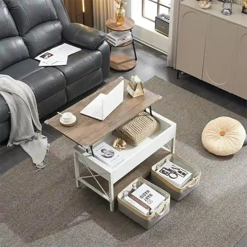 Mesa de centro elevable con compartimentos de almacenamiento - 19.5"P x 36"A x 18.5"H
