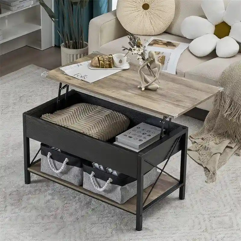 Mesa de centro elevable con compartimentos de almacenamiento - 19.5"P x 36"A x 18.5"H