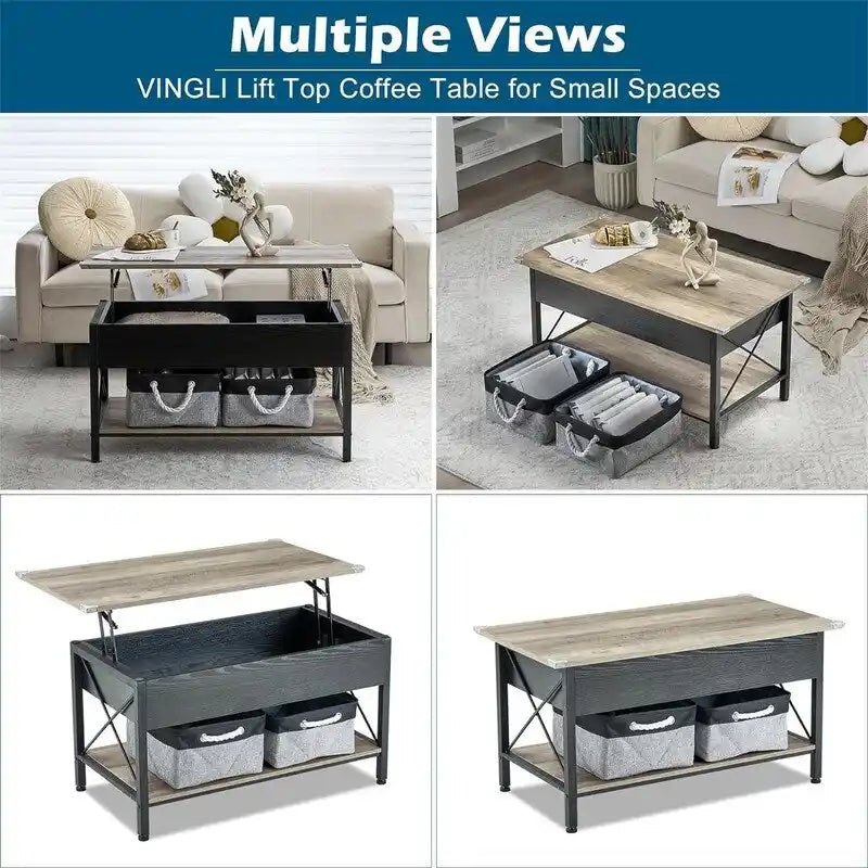 Mesa de centro elevable con compartimentos de almacenamiento - 19.5"P x 36"A x 18.5"H
